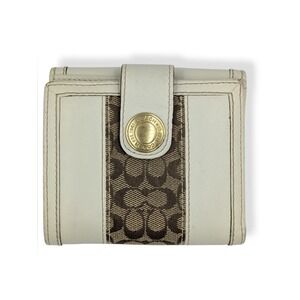 Coach Signature Stripe Jacquard Canvas & Leather Wallet Bifold Snap Vintage Y2K